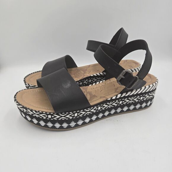 Blowfish Sandals Black White Aztec Platform Shoes Women Size 10 Boho Ankle Strap - Picture 4 of 11